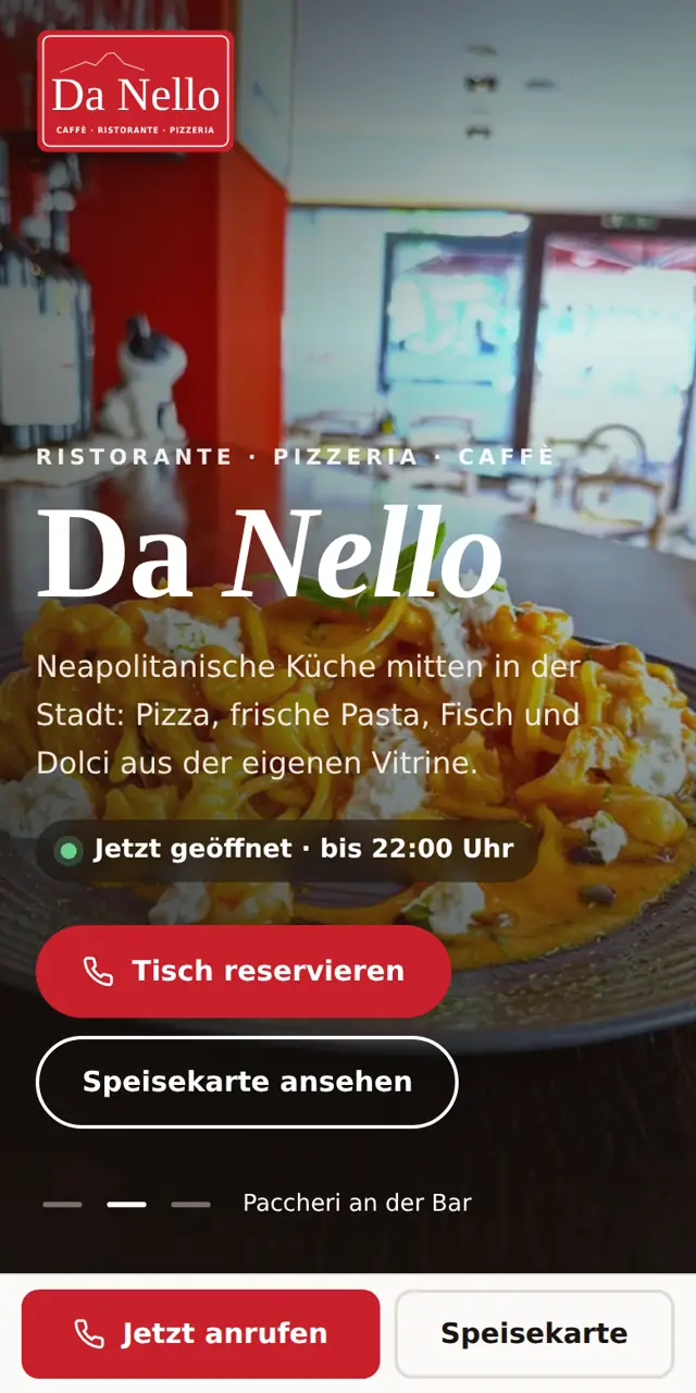 Handyansicht der Website der Pizzeria Da Nello in Bludenz