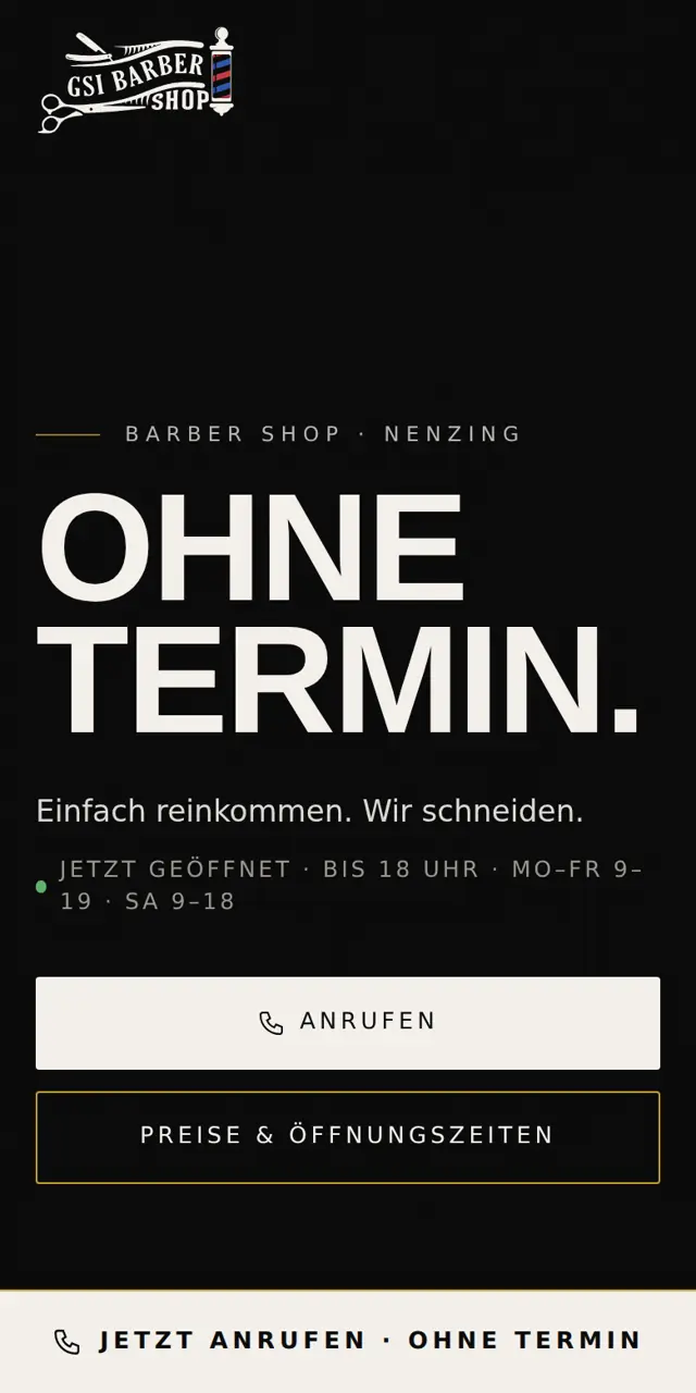 Handyansicht der Website von GSI Barber Shop in Nenzing